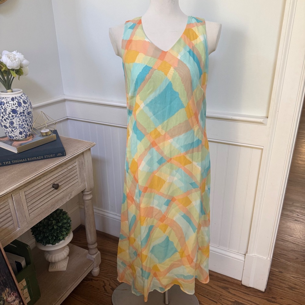 Coldwater Creek Womens P10 Multicolor Watercolor Geometric Rayon Maxi Dress USA